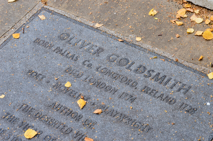 Grave of Oliver Goldsmith in Temple Church yard, London